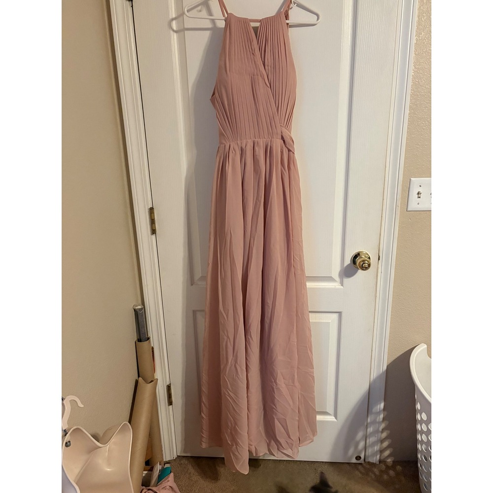 Lavetir Maxi Dress Womens Size 6 Pink NEW Pleated Halter Chiffon Bridesmaid Gown